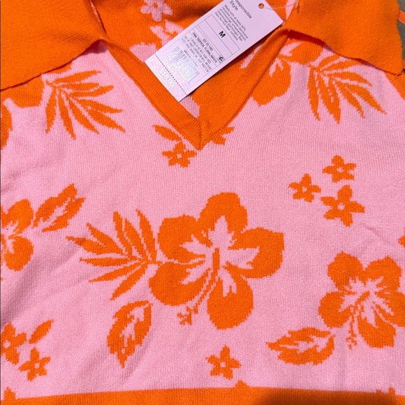 Pink & Orange Floral Collared Crop Tank — Women’s - Picture 3 of 4